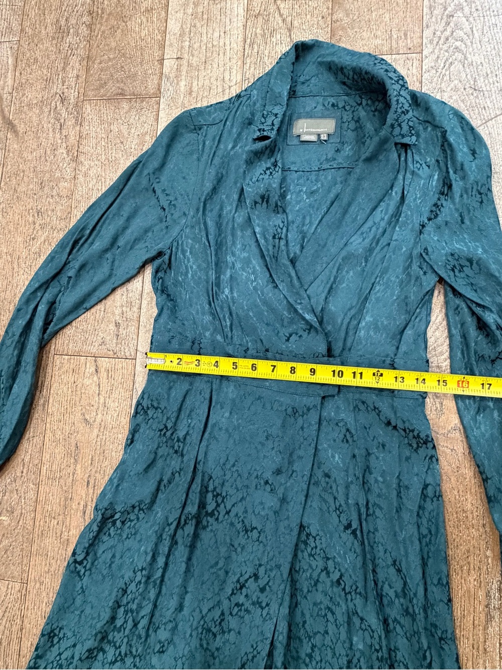 Anthropologie Blazer Wrap Dress Dark Teal Satin Textured Midi Long Sleeve Sz 8 - Picture 6 of 12